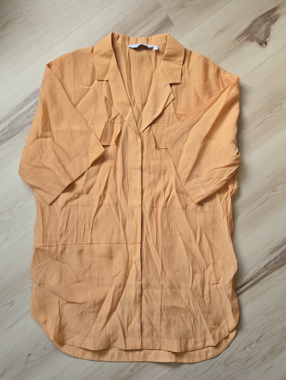 & Other Stories Short Sleeve Button Down Tunic, Orange/Tan, Size Large